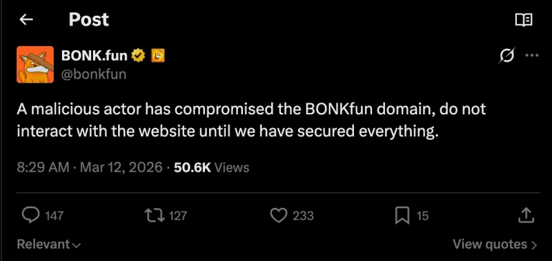 Хакеры захватили домен Bonk.fun и установили там скрипт для кражи средств